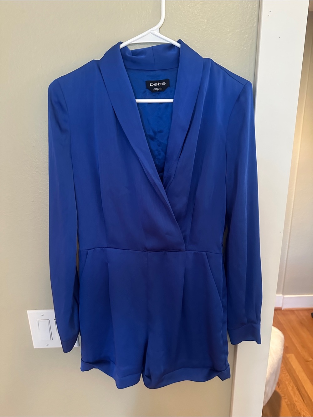 bebe Royal Blue Long-Sleeve Shawl Collar Blazer Romper